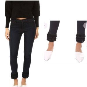 Frame Denim | Byxbee Dark Wash Le High Skinny Jeans with Tiered Fringe- Size 28
